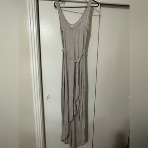 Tan/off white striped high/low maternity dress